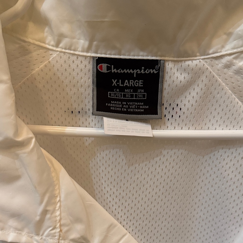 Champion White Windbreaker Jacket with Black and Red Logo - Picture 2 of 5